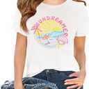 Haloumoning Girls Short Sleeve T-Shirts Kids Cute Graphic Basic Tees Fashion Summer Crewneck Tops 5-14 Years (White)