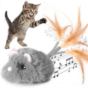 Moving Cat Toy Cat Mouse Toy with Automatically Wagging Tail Plush Mouse Toys for Cats 2026 Upgraded Interactive Cat Toy Squeaky Mouse