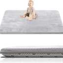 Thick Baby Play Mat for Floor, 59 x 71 Playpen, Large Tummy Time Foam, Ultra Soft Support & Plush Feel Nursery Rug, Easy Care With Non-Slip Cushioned for Infant, Kids and Toddler Crawling, Grey