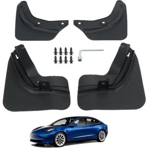 Jawjut Mud Flaps, Compatible with Tesla Model 3 2023, Splash Guard Accessories, No Drilling Required, Black, Pack of 3 