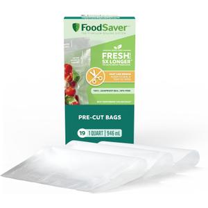 FoodSaver Quart Pre-Cut Vacuum Seal Bags, Easy Use Vacuum Storage Bags, Align to Seal and Tear to Open Vacuum Sealer Storage Bags, 19 Pack