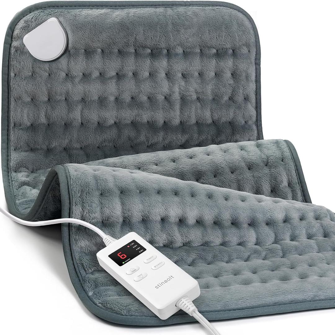 Heating Pad for Back & Period Cramps, Portable Heating Pad for Neck and Shoulders and Back with Auto Shut Off Large, Machine Washable, Christmas Gifts for Women, Men (Gray-12x24 Inch)