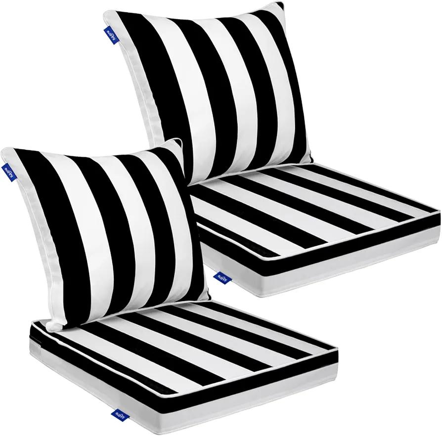 Deep Seat Cushion Set 24 x 24 inches Outdoor Patio Seat and Back Cushion Chair Cushions for Outdoor Furniture Water Repellent Set (2 Sets))