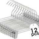 12 Pcs Metal Chrome Pant & Skirt Hanger Set with 360-degree Swivel Hooks, Metal Pant Hangers with 2-Adjustable Clip Anti-Rust Hangers for Skirt, Jeans, Slacks & Trousers