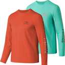 BASSDASH Youth Fishing T Shirts UPF 50+ Long Sleeve Performance UV Protection Tee for Boys Girls, Pack of 2 (X-Large, Coral Red & Aqua Green)