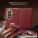 Magnetic Leather Case for Samsung Galaxy Z Fold 7 with Rotating Kickstand & Wrist Strap, Premium Vegan Leather & Full Hinge Camera Protection, All-Around Shockproof Protection Cover, Red
