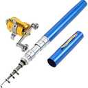 Jatzde Mini Portable Pocket Fish Rod Pen Aluminum Alloy Fishing Rod Pole Reel Combos (Blue)