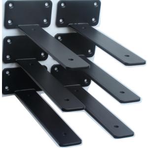 6 Pack - 9 inch Black Hidden L Shelf Bracket (1/5 Inch Thicked) Iron Floating Shelf Brackets Rustic Industrial Metal Brackets for Shelf Support