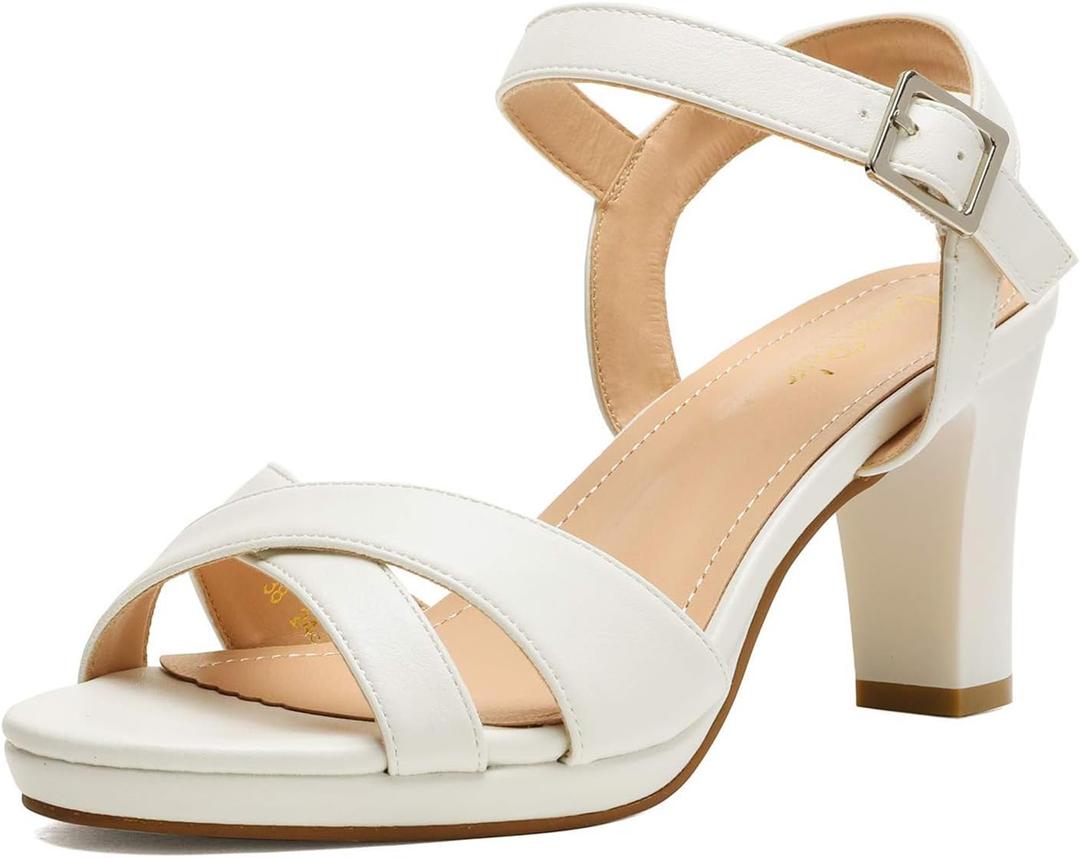 DREAM PAIRS Women's Chunky Heels Open Toe Ankle Strap Sparkly Heels Pump Sandals (9)