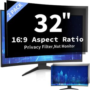 32 Inch Curved Computer Privacy Screen Filter for 16:9 Widescreen Computer Monitor Computer Screen Protector Computer Screen Privacy Shield Anti Glare and Blue Light (2-Pack)