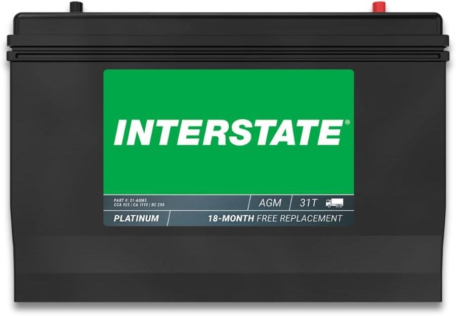 Interstate Batteries Marine Deep Cycle Battery 12V 100Ah 925CCA (31-AGM5) Pure Matrix Power Commercial Battery Pure Lead AGM Replacement (Group 31) Auxiliary Units APU, Starting Engines, Heavy Duty