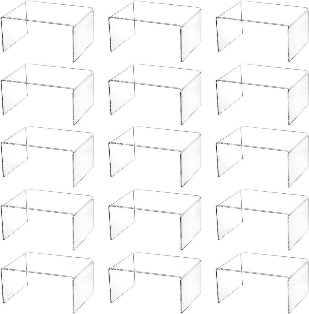 Hedume 16 Pack Clear Acrylic Display Risers, 4.4" x 3.2" x 2.2" Display Stand for Figures, Buffets, Dessert, Cupcakes, Candy, Jewelry and Collectibles