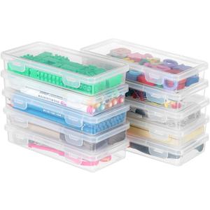 Swuj Clear Plastic Pencil Case Box 10 Pack, Stackable Craft Storage Organizer for Pens Markers Art Supplies, School Office Hobby Container with Snap Lid (Rectangle Flat - 10 Pack)