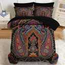 Nesker 7 Pcs Comforter Set Full Size, Paisley Boho Plant Bedding Set for Kids and Adults, Bohemian Retro Floral Bed Sheet Sets with Fitted Sheet 2 Pillowcases & 2 Shams
