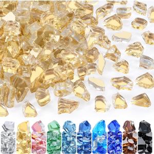 GasSaf 1/2 Inch Fire Glass Reflective Tempered Fireglass Cut Crushed FireGlass for Fire Pit, Fireplace, Replaces Existing Gas Logs & Lava Rocks (20 Pound)(Gold Reflective)