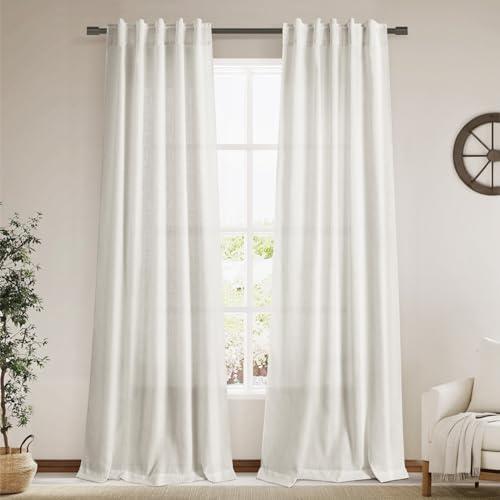 Cream Semi Sheer Linen Curtains 102 Inch Long Curtains Back Tab Rod Pocket 2 Panels Set Natural Elegant Living Room Decor Sunlight Filtering Solid Color Drapes for High Window 40x102