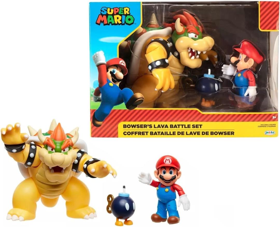Super Mario World of Nintendo Bowser Vs Mario Diorama Set Includes Mario, Bowser, and Bob-Omb Action Figures