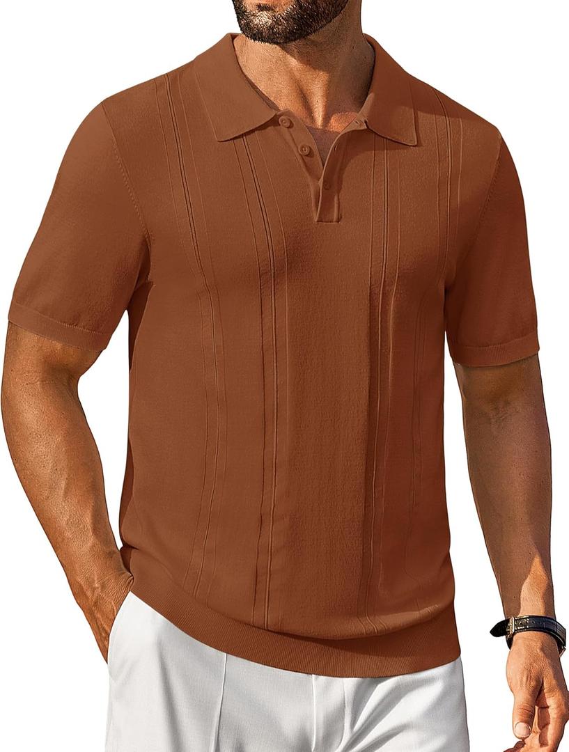 Cotrasen Mens Short Sleeve Knit Polo Shirts Regular Fit Collared T-Shirts Casual Lightweight Golf Polo (Brown, XXL)
