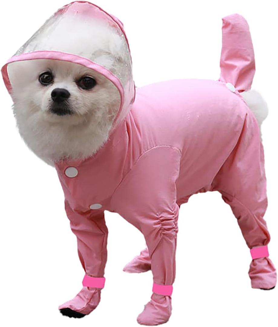 Dog Raincoat with Hood, Waterproof Full-Coverage Reflective Rain Jacket Quick-Drying Rain Poncho and Shoes for Small Medium Large Dogs,Pink,S (SBack Length 8'')