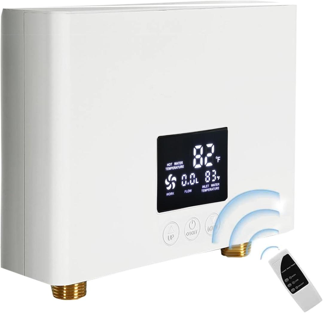 Electric Tankless Water Heater 3000W 110V, Instant On-Demand Hot Water System with Digital Display & Remote Control, Bathroom/Kitchen, Constant Temperature, WHRITE with Plug (110V/3000W) (White)
