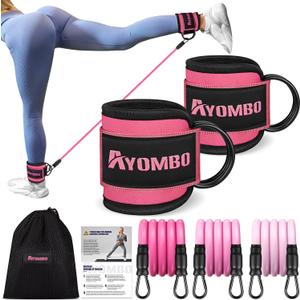 Ayombo Ankle Resistance Bands with Cuffs, Home Gym Workout Equipment, Lifting Glute Butt Exercise Equipment for Women, Ankle Weights Fitness Set, Leg Booty Equipment for Training Perfect Body Shape (Pink)