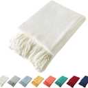 Homiest Decorative Knitted Throw with Fringe, Lightweight Acrylic Knit Blanket, Soft & Cozy Tassel Blanket for Couch, Sofa, Bed (Ivory White, 60 x 80 Inch)