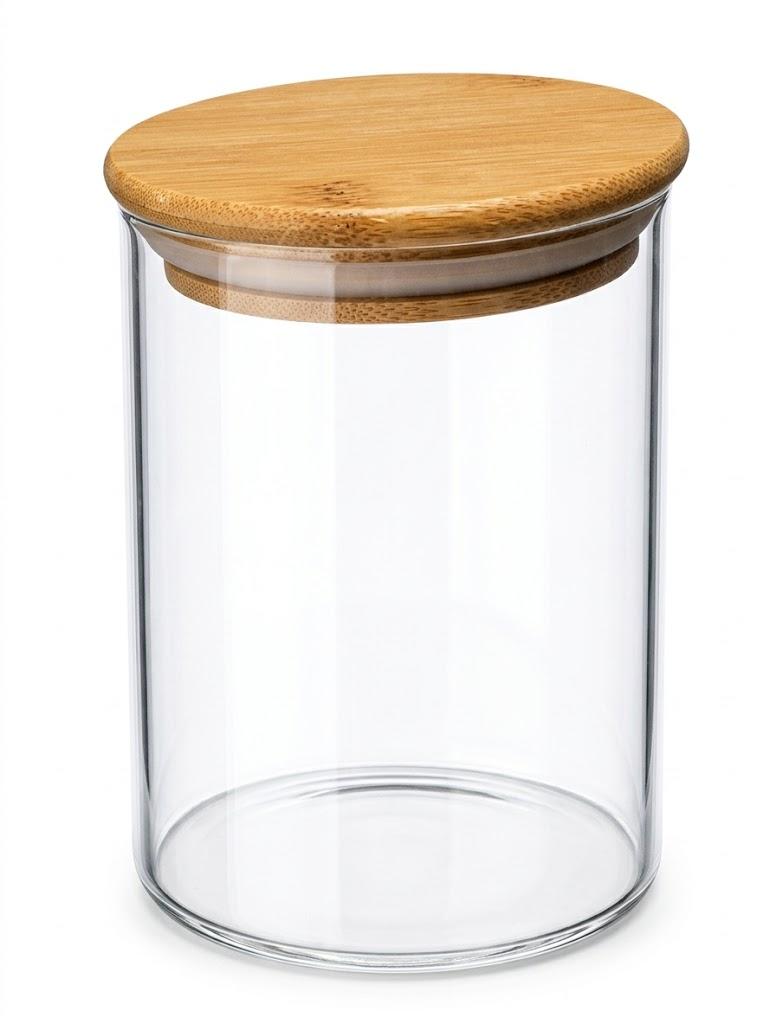 HomeyHoney Small Size 17 oz Glass Food Storage Jars with Airtight Lids, Clear Glass Jar with Bamboo Lid, Airtight Food Canister for Tea, Candy, Coffee, Sugar, Cookie, Snack. (Round )