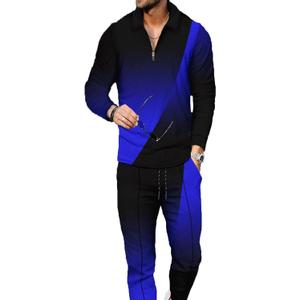 Kubsid Mens Tracksuit Set 2 Piece Long Sleeve Polo Shirt and Pants Jogging Sweatsuits Sets Casual Fashion Vacation Outfits (X-Large, Black Blue Mixed)