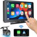 Portable Newest Wireless Apple CarPlay and Android Auto Screen for Car, 7" HD Touch Screen Car Stereo with Mirror Link, Bluetooth 5.2, Backup Camera, AUX,FM Transmitter for All Vehicle