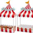 WEBEEDY 2 Pcs Carnival Cupcake Stand Dessert Table Display Set Red White Stripes Popcorn Stall Table Centerpieces Cake Holder for Birthday Christmas Thanksgiving Wedding Party Celebration Decor Supplies