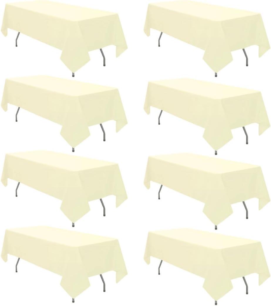 8 Pack Beige Tablecloth 60 x 126 Inch Rectangular Table Cloth for 6 Foot Rectangle Tables, Wrinkle Resistant Washable Polyester Fabric Table Covers for Wedding Party Banquet Buffet and Camping