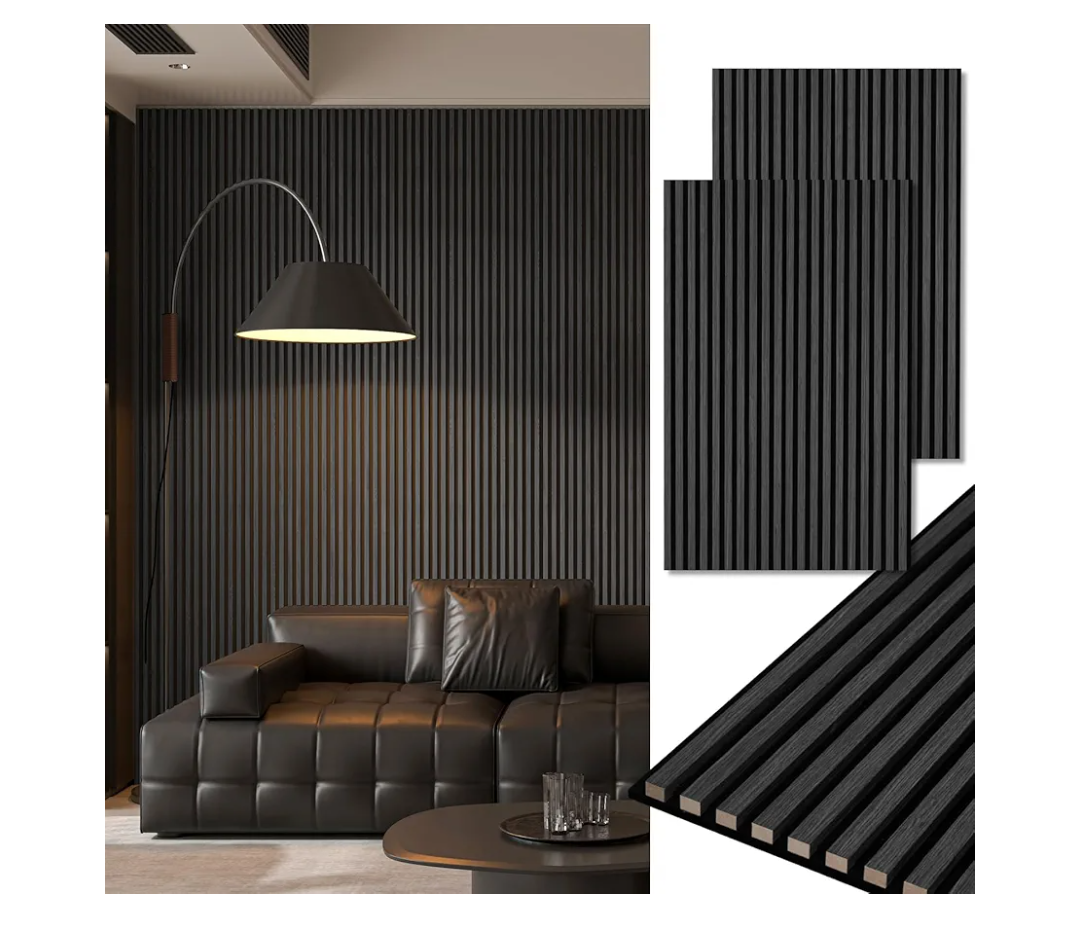 Art3d 2-Pack 48" x 24" Acoustic Wood Panels for Wall, Soundproof Wood Slat Panel for Wall and Ceiling, 3D Fluted Sound Absorbing Paneling for Interior Wall Decor, Living Room, Bedroom - Blackwood