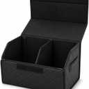 1Pack Leather Trunk Organizer for SUV & Sedans - Extra Large Foldable Car Storage Box with Lid, Adjustable Removable Dividers and Carry Handle, Collapsible Auto Cargo Organizer Black (1)