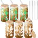 6 Packs Halloween Glass Cups 16oz Halloween Boo Baskets Stuffers Ghost Glass Cups with Lids Straws Glow in the Dark Iced Coffee Cup Gifts for Women Adults Teens Girls Party Decor (Witch)