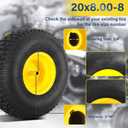 2Pcs 20x8.00-8 Lawn Mower Tires, Rear Tire and Wheel Assemblies for Riding Lawn Mowers, 4-Ply Tubeless Turf-Friendly Tires with 3/4" Borehole, 3.5" Offset Hub and 3/16" Keyway, 965LBS Load Capacity