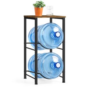 Brown Heavy Duty 5 Gallon Water Bottle Holder - 2 Tier Water Cooler Storage Rack With Top Shelf - Dispenser Stand for Kitchen, Living Room, Office