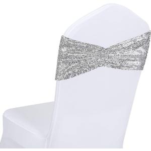 SquarePie Sequin Chair Sashes Bands 60PCS Silver Glitter Decorative Bows for Wedding Party Reception Events Ceremony Banquet
