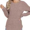 Motarto Lightweight Sweaters for Women Tunic Ribbed Tops Pull Over Casual Long Sleeve Shirts Plus Size Top for Daily Wear (Small, Coffee)