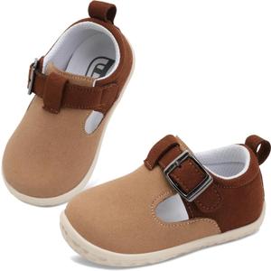 JOINFREE Toddler Shoes Girls Boys Lightweight Dress Shoes Wide Barefoot Flats Fashion School Shoe Kids Fall Walking Sneakers (Apricotbrown)