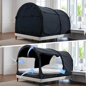 Alvantor Bed Canopy Bed Tents Dream Tents Privacy Space Twin Size Sleeping Tents Indoor Pop Up Portable Frame Curtains Breathable Grey Cottage (Mattress Not Included) Reducing Light (39"W x 75"L (Pack of 1), Charcoal)
