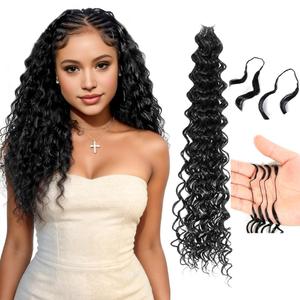 BOHOBABE Feather Crochet Hair 16 Inch 100 Strands Miracle Knots Hair Extensions for Black Women Pre-Separated Invisible Synthetic Deep Wave Burmese Curly Crochet Hair (1B)