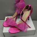 Coutgo Women's Bow Heels Open Toe Stiletto Heels One Strap Party Summer High Heeled Sandals Asymmetric Non-Removable Bow Knot, Hot Pink, Size 9.5