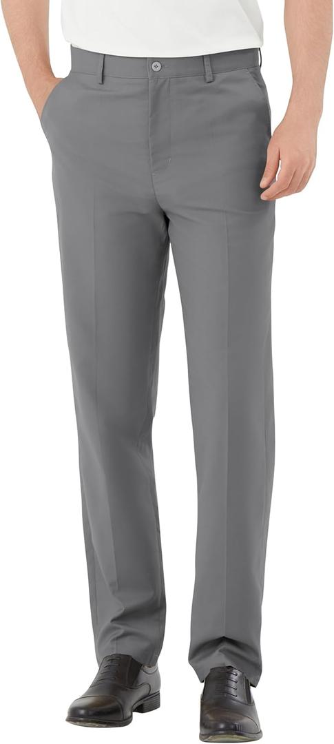 Men's Classic Fit Flex Flat Front Dress Pants Formal Pants for Business & Office (42W x 29L, Dark Gray)