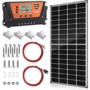 Bifacial 100W Solar Panel Kit with 10A PWM Charge Controller, Cables, Connectors & Mounting Brackets for RV, Boat, Marine, Home, Outdoor Off-Grid Solar System (200W Kit)