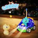 Kidz do 2 Pack Dinosaur Toys Remote Control Cars for Toddlers Ages 2 3 4 5, Christmas Birthday Gifts for 2-5 Year Old Boys, Dinosaur RC Car Toys with Music and Lights (Green Blue)