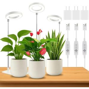 WeeLeeGoo 2 Pack Grow Light with Base, 6000K White Full Spectrum Growing Light Lamp for Indoor Small Mini Micro Green Pot Plants, 5-Level Dimmable, Auto Timer 4/8/12/18 Hrs