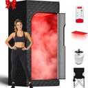 Portable Expanded Infrared Saunas for Home,Sauna Box with 108 Leds Red Light Therapy,15-level Heating,0-99 Minute Timer,Personal Sauna Tent with 3L 1200W Steam Steamer,Remote Control,Folding Chair ( 1 Person|Plus)