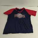 Womens City Baseball Fans Vintage Glitter Sporty V-Neck Tee Shirts - Navy & Red XL