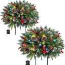 Set of 2 Christmas Planter/Urn Fillers Outdoor Front Porch, Artificial Prelit Christmas Tree, Holiday Pot Fillers with Multi-Color Lights, Outdoor Christmas Decorations Yard