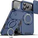 for Apple 17 Pro Max Case with Slide Camera Cover, Military Grade Drop Protection Heavy Duty Shockproof with 360 Rotate Kickstand Case for iPhone 17 Pro Max.Slide Blue